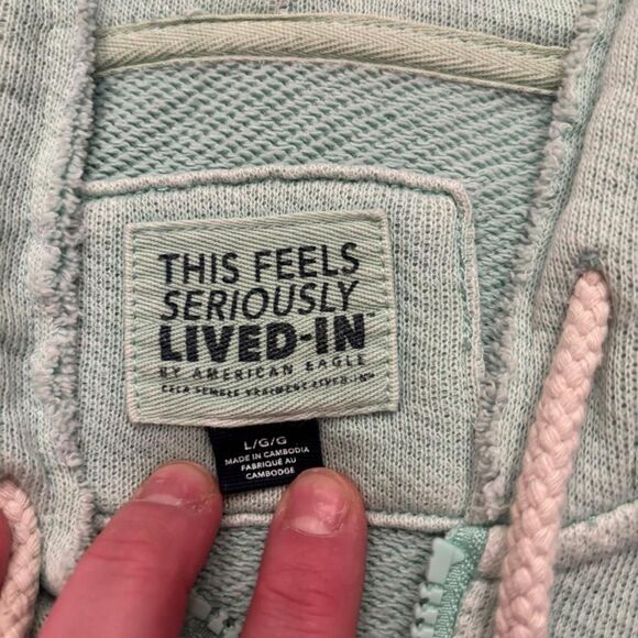 American Eagle Mint Green Cropped Zip-Up Hoodie | Casual | Size Large - Picture 2 of 3